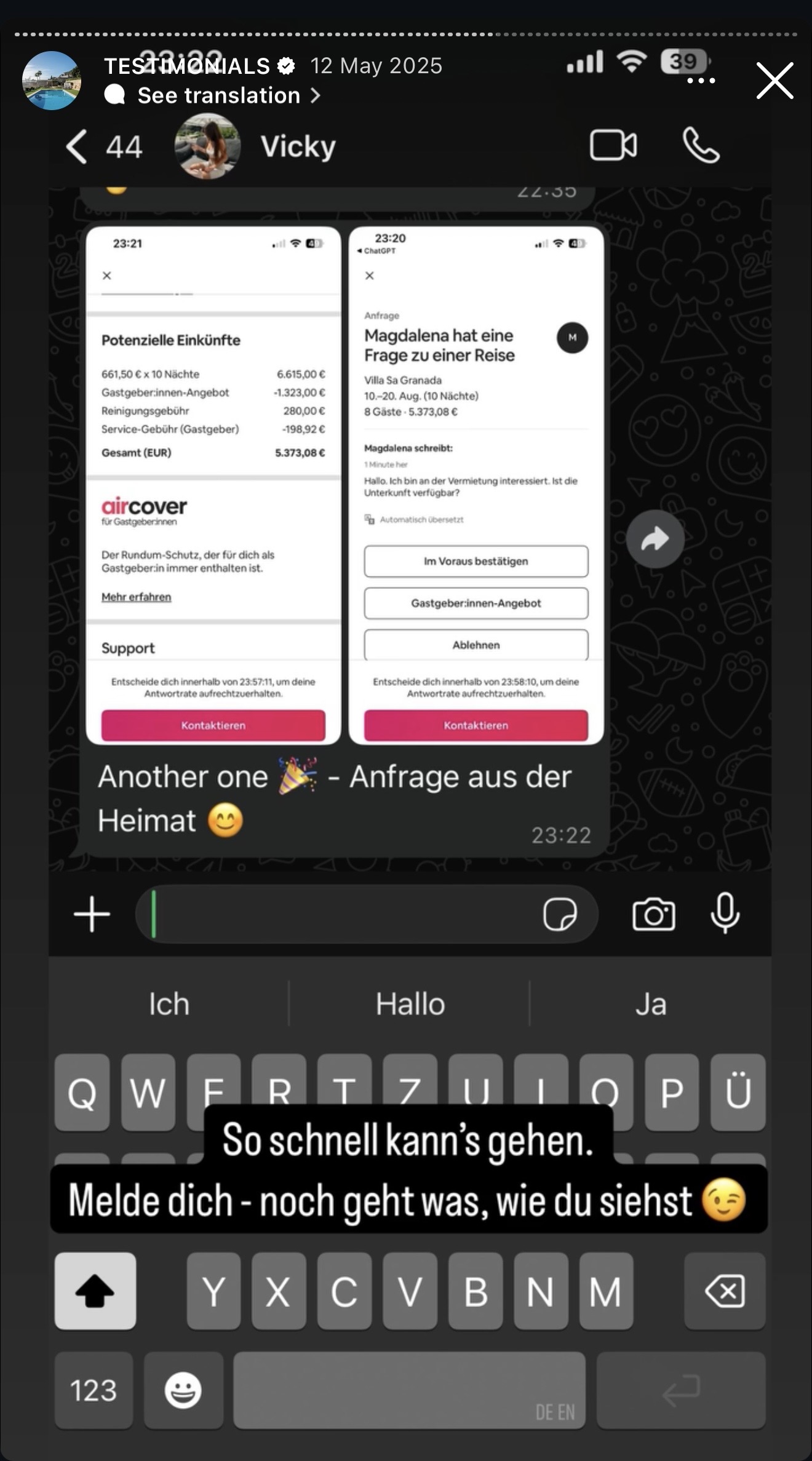 Client WhatsApp testimonial